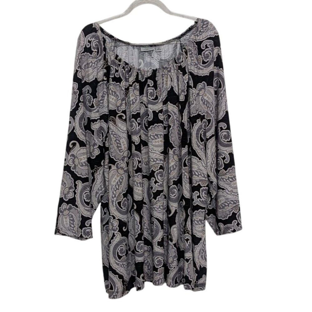 Croft & Barrow Paisley Shirt Womens Size 3X Black Stretch Long Sleeve Blouse